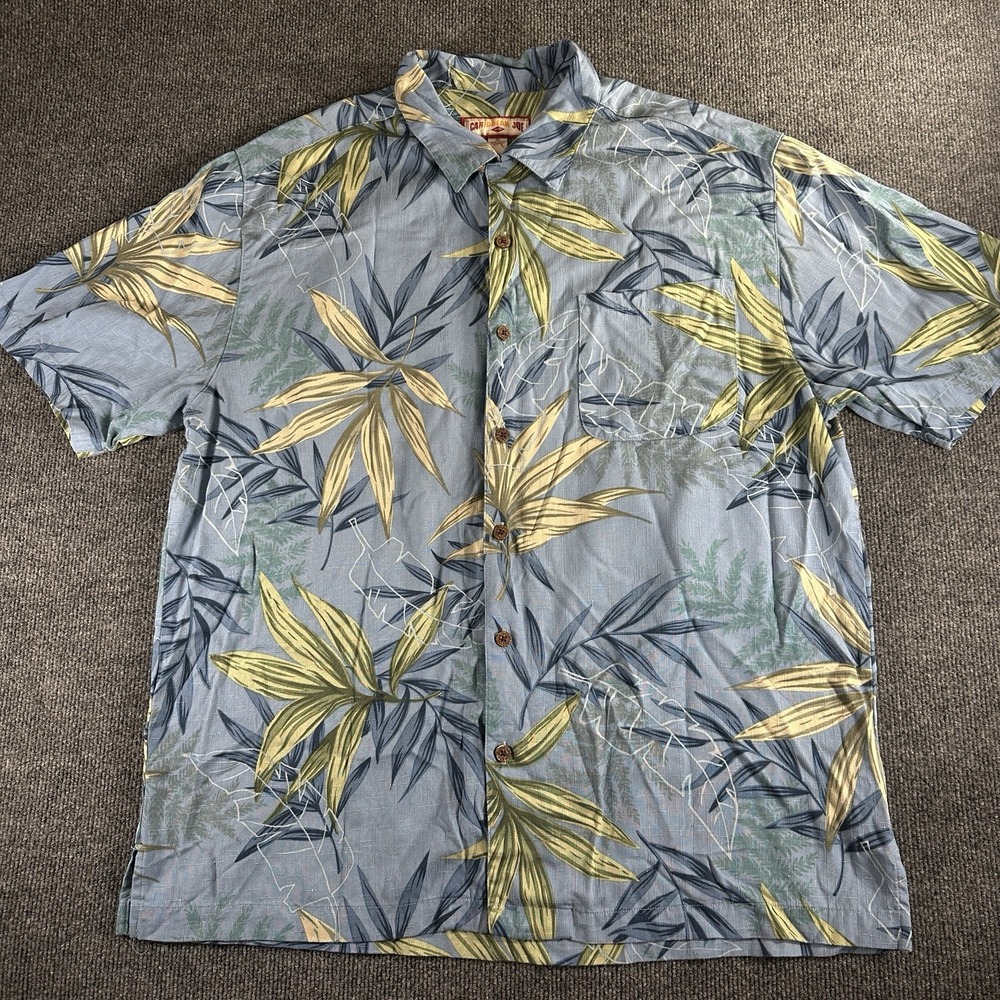 Caribbean Joe Men's XL Hawaiian Shirt Blue Green Tropical Rayon Button Up